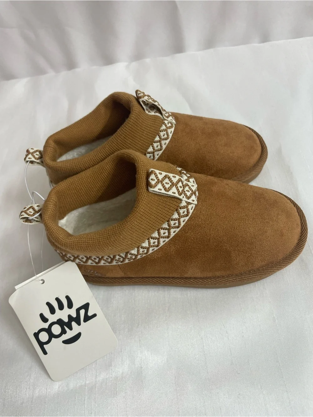 PAWZ Kids Brown Slip-On Slippers with Cream Trim Size 10 (Toddler Girls)